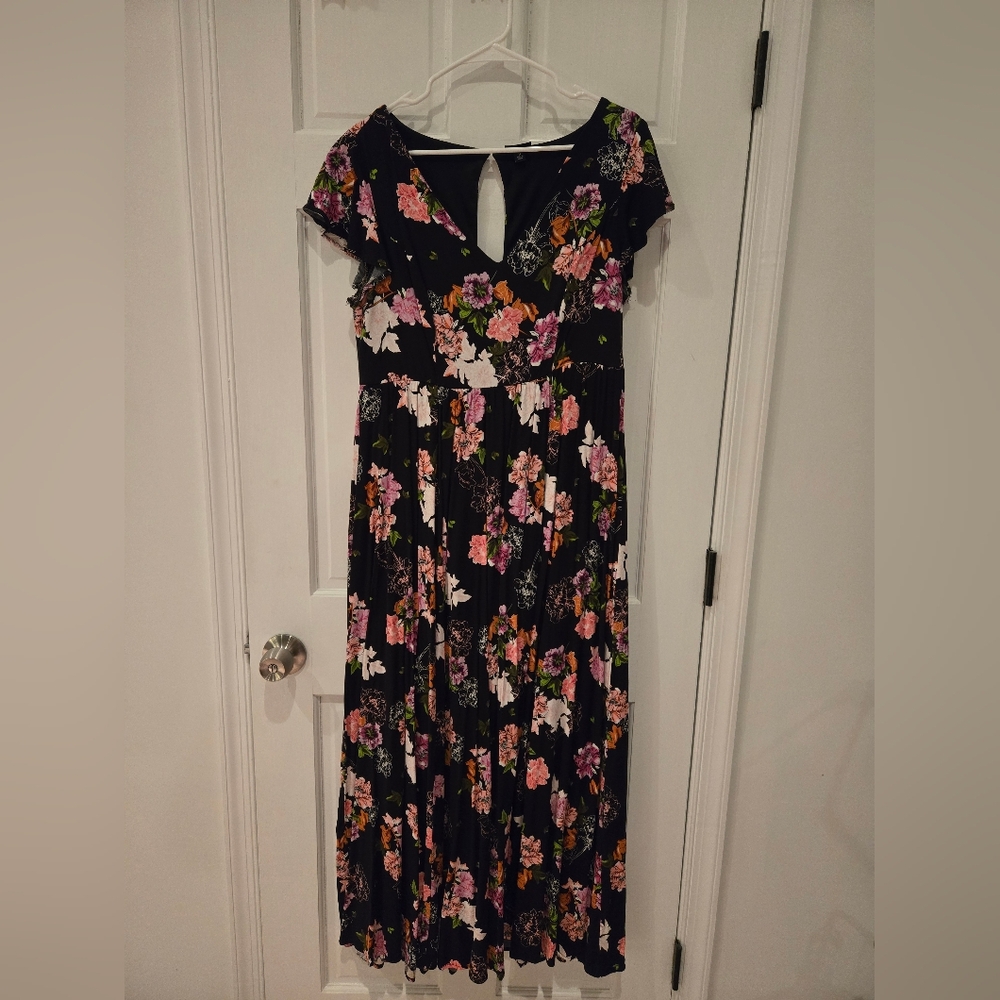 Chic Torrid Floral Maxi Dress in Black and Pink